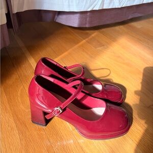 Women’s Red Patent Mary Jane Block Heel Pumps